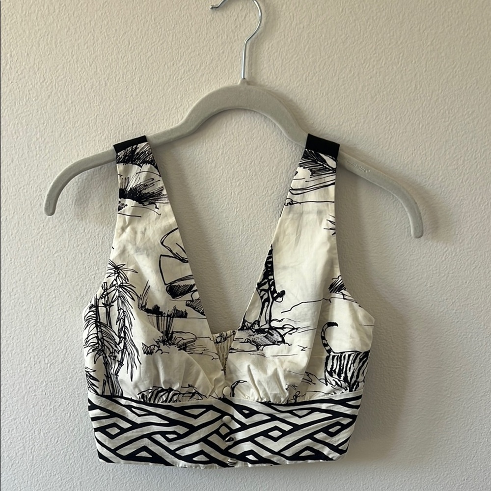 NWT BEYMEN CLUB Black and White Patterned Crop Top XS